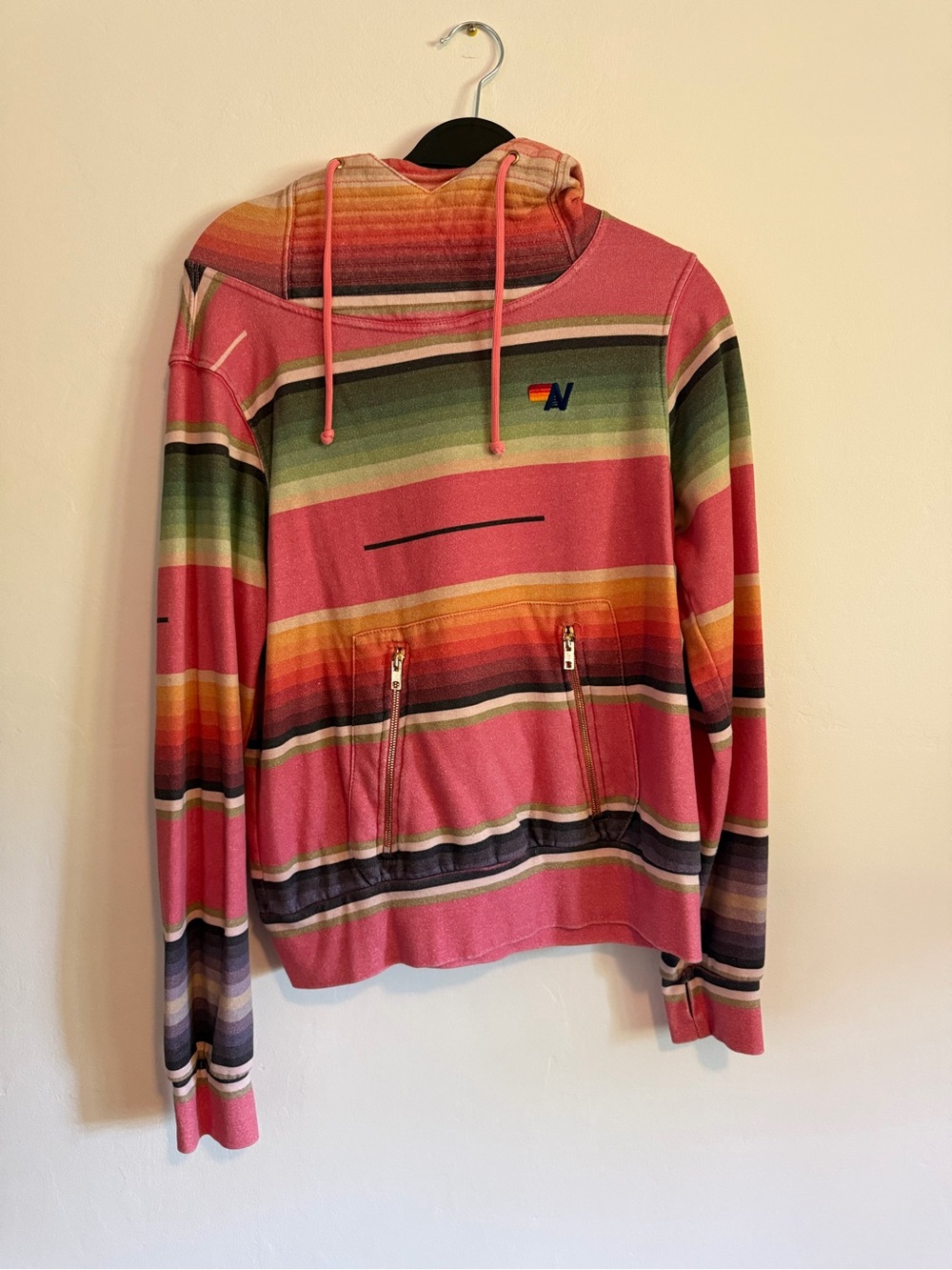 Aviator Nation Pink Serape Stripe Ninja Pullover Hoodie Size M